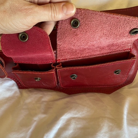 🩷HP🩷 Red Leather Festival Belt Bag, 6 pockets Adj 34” - 38” - Picture 5 of 8